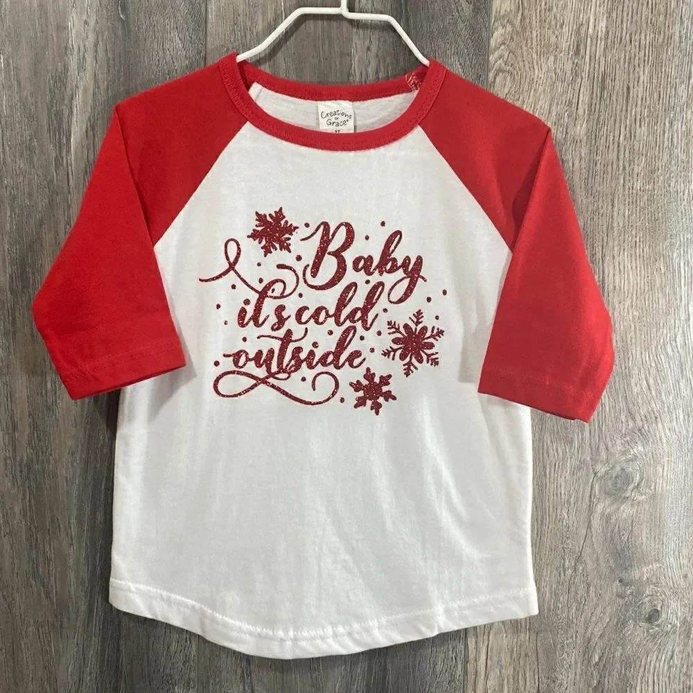 2T Glitter Christmas Baseball Tee “Baby It’s cold Outside”